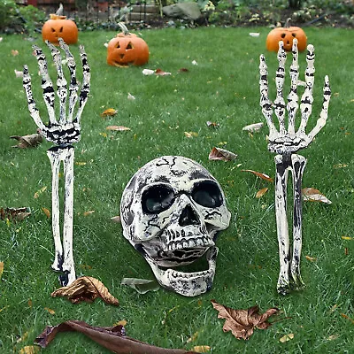 Skeleton Spooky Halloween Decorations Outdoor Skeleton Head Arms Set Party Props • £6.90