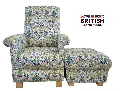 Adult Chair & Footstool Fryetts Molly Fabric Armchair Accent Green Blue Pink New • £319.99