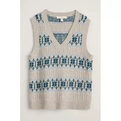 Seasalt Partridge Fair Isle Vest - Porcelain Aran Cornflower - 10 12 16 - BNWT • £49.95