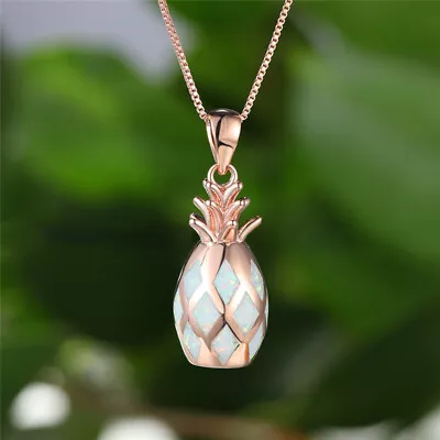 Cute Female Rose Gold White Simulated Opal Fruit Pineapple Pendant Necklace New • $0.62