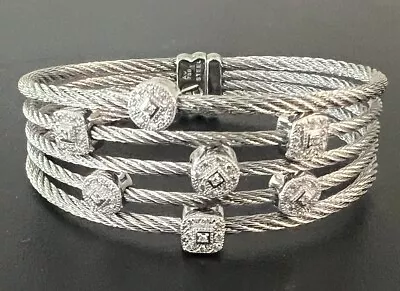 ALOR 18k 750 White Gold Diamonds Steel 5 Cable Bracelet  MSRP $2150 • $815.72