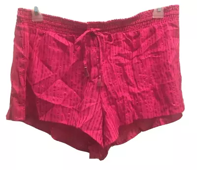 Victorias Secret Fuchsia Sleep Shorts Size XL Sexy Metallic Stripes Drawstring • $30.50