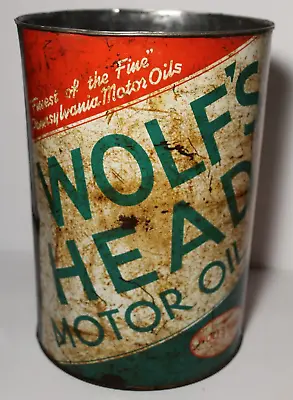 Large 1950s Wolf's Head Oil Can Vintage 5 Quart Oil Can Oil City Pennsylvania • $41.99