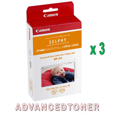 Genuine Canon RP-54 Ink And Paper Packs X 3 For Canon Selphy Printers • $101.03