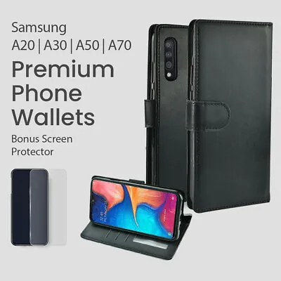 Black Wallet Case Cover For Samsung Galaxy A20/A30/A50/A70 With Screen Protector • $7