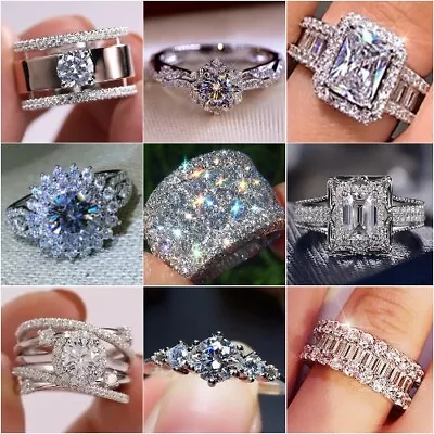 $2.32 • Buy Elegant Women 925 Silver Rings Cubic Zirconia Jewelry Wedding Ring Gift Sz 6-10