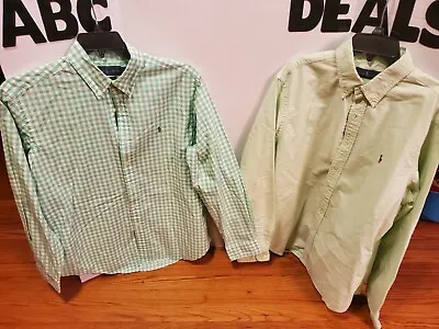 Lot Of 2 Ralph Lauren Polo Green Long Sleeve Button Front Shirts Mens . • $12.99