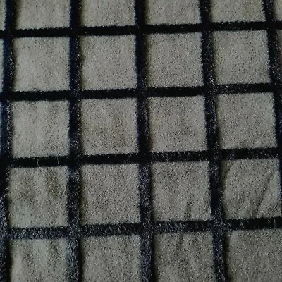 3D Gray Wool-Cashmere Melton Jacketing Fuzzy Navy Blue Windowpane - PER YARD • £30.41