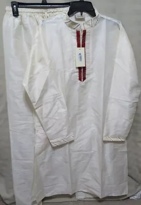 Men's Two Piece Kurta Pajama Set Indian Classic Ethnic Wear - Ivory - Size XL • $31.99