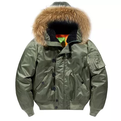 Men's Cotton Thicken Flight Detachable Fur Collar Coat Large Size Loose Jacket • $84.96