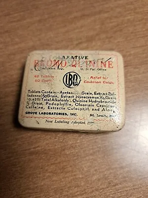 Vintage Medicine Metal Tin Laxative Bromo Quinine Grove Laboratories • $0.99