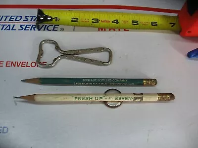 Old 7 Up Soda Collectibles Bottle Opener Pencils And Pencil Clip • $6.40