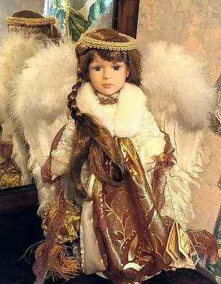 Doll Collector's Choice Fine Porcelain Christmas Angel Feather Wing Doll W/Cert • $34.99