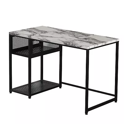 AINPECCA 1x Desk Computer Table Faux Marble White Top Metal Legs Storage Study • $99.99