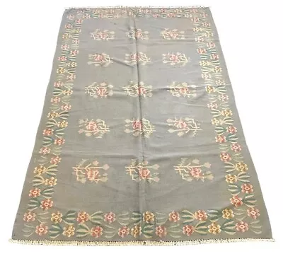 Vintage Tribal Berber Moroccan Kilim Wool Rug Gray/ Multicolor Design 5'3 X 8'2 • $279