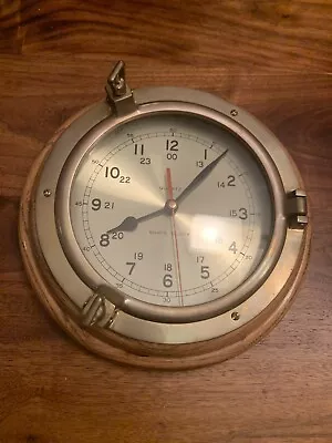 Vintage Ship's Time Oak Wood Brass Wall Clock Porthole Quartz Nautical Maritime • $60