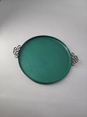 MCM Kyes Moire Glaze Serving Tray Vtg Mid Century Modern Teal Turquoise As Is • $27.99