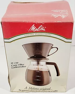 1988 Melitta Pour Over Cone Filter 10 Cup Coffee Maker W/ Glass Carafe &Orig Box • $15