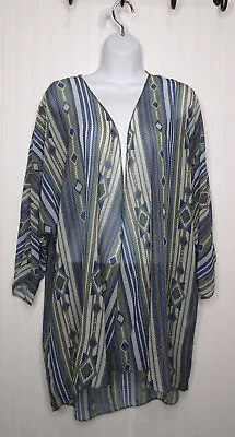 Boutique Southwestern Tribal Print 34” Cardigan Open Front Blue Green One Size • $4