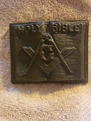 Antique Holy Bible Brass Mason Masonic Paperweight Religious Desktop Item Rare • $39