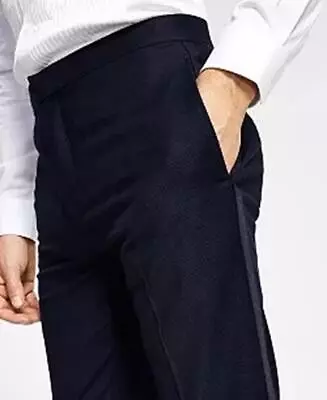 ALFANI Mens Slim-Fit Diamond Grid Tuxedo Pants Navy 34 X 32 • $16