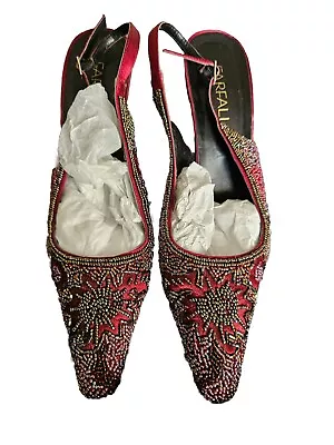 Ladies Beaded Shoes Size 38 Sling Back Pointed Toe & Heel By Farfalla • £15