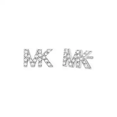 MICHAEL KORS MK Logo Silver Brass Stud Earrings Crystals Pave MKJ7633040 +MK BOX • $69.99