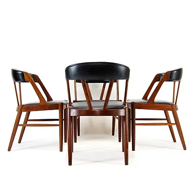 4 Retro Vintage Danish Teak Faux Leather Dining Chairs Mid Century Modern 1960s • £1245