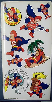 Sheet Of Bud Man Stickers - 1987 Anheuser-Busch Inc. • $6