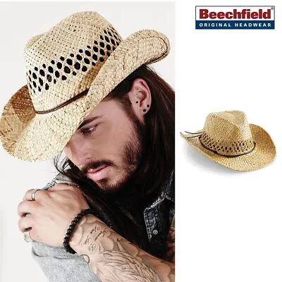 Beechfield Straw Cowboy Hat Unisex Large Handmade Summer/holiday/Casual B735 • £12.99