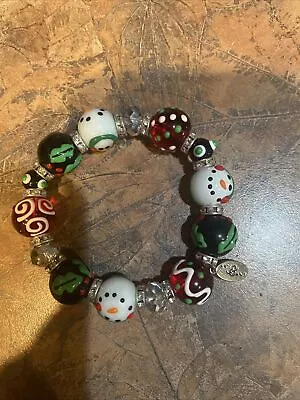 Christmas Beaded Snowman Kate & Macy Multicolor Glass Bead Stretch Bracelet • $11.99