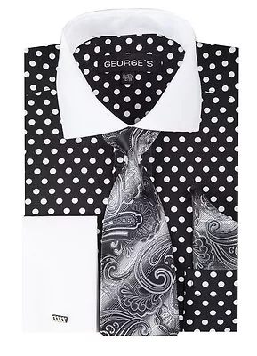 Men's  Fashion Polka Dot Design French Cuff  Dress Shirt Style AH613  • $22.95