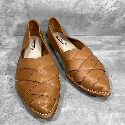 Pikplinos Brown Leather Slip On Pointy Toe Flats Shoes Women's EU 39 US 8.5 - 9 • $34.98