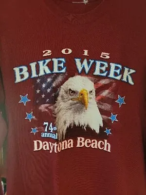 Daytona Beach Bike Week 2015 74th Annual Long Sleeve Red Adult S T-Shirt Pre-own • £24.10