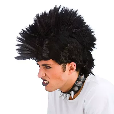 $28.26 • Buy 80s Black Punk Rock N Roll Wig Fancy Dress Mohawk Mohican Accessory New