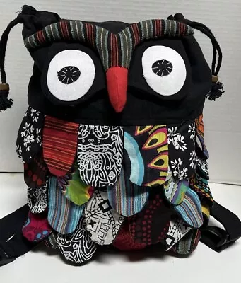 Medium Boho Hippie Quilted Patchwork OWL Drawstring Backpack Made In NEPAL • $9.99