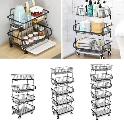 4/5/6 Tier Trolley Metal Kitchen Storage Cart Bathroom Laundry Storage Rack Cart • £14.95