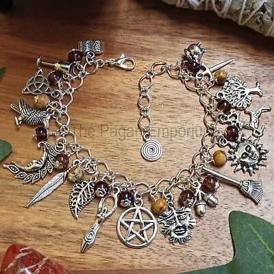 Pagan Ways Charm Bracelet - Picture Jasper Handmade Wiccan Jewellery Witch Druid • £13.50