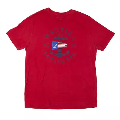 NAUTICA Sailing Div T-Shirt Red Short Sleeve Mens L • £7.99