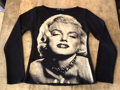 Marilyn Monroe  Sexy Image On Sweater Top Beige Black Dudu Made Italy Rhinestone • $34.97