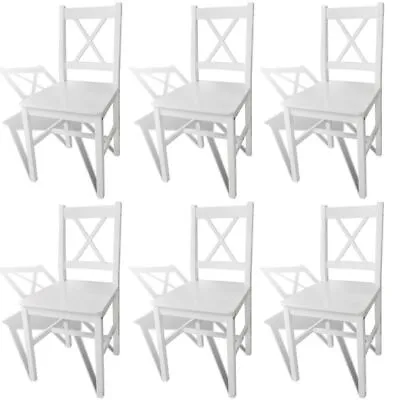 $382.95 • Buy White Dining Chairs 6 Pcs Wooden Seat Modern Kitchen Furniture Quality Pine Wood