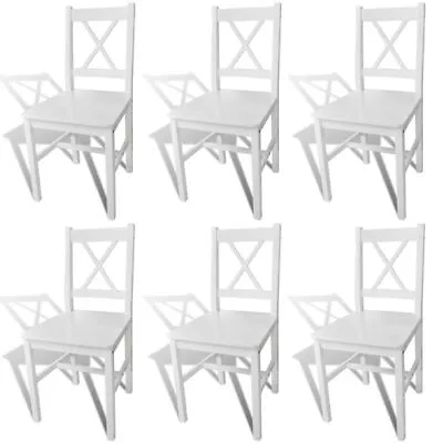$382.95 • Buy White Dining Chairs 6 Pcs Wooden Seat Modern Kitchen Furniture Quality Pine Wood