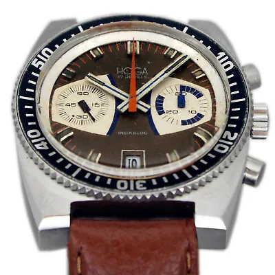 $1718.44 • Buy Hoga Chronograph Incabloc Original Brown Dial Vintage Wrist Watch Presidents Day