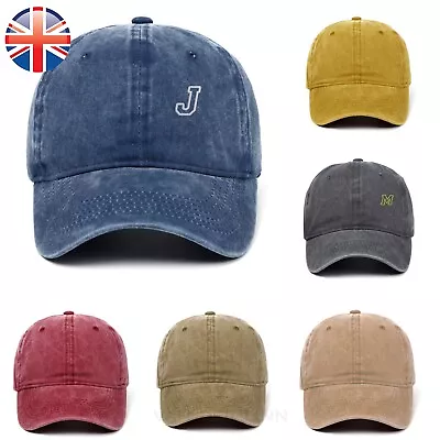 Personalised Embroidered Initials Denim Baseball Cap Custom Hat Unisex Cotton • £9.88