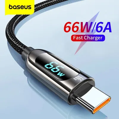 Baseus USB To Type C 5A Fast Charging Cable Charger Data LED For HuaWei Samsung • £7.99