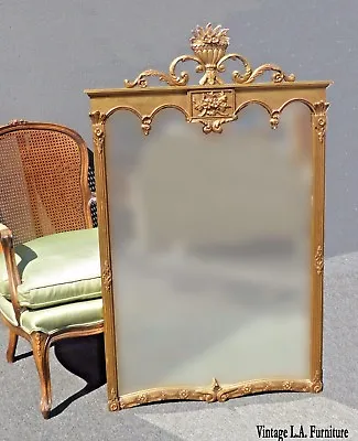Vintage French Provincial Style Arched Gold Gilt Floral Motif Wood Wall Mirror  • $995
