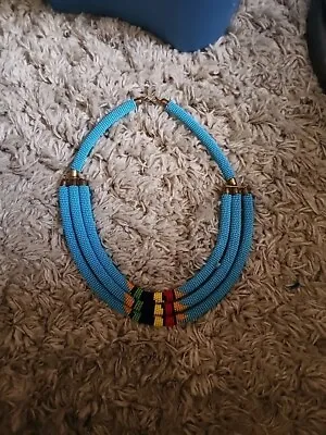 KENYA  African Ethnic Jewelry MAASAI GLASS BEADED  ROPE   NECKLACE • $35
