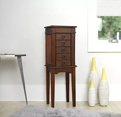 Vintage Jewelry Armoire Cabinet Chest Big Storage Organizer W/Drawers Walnut US • $128.24