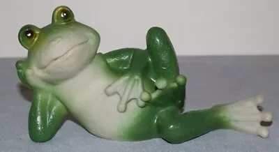 Vintage Frog Figurine Hard Plastic Laying Down Leaning Casual Green 8  Long • $9.99