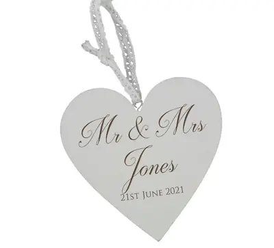 Mr & Mrs - Personalised Engraved Wooden Heart - Wedding Gift • £9.99